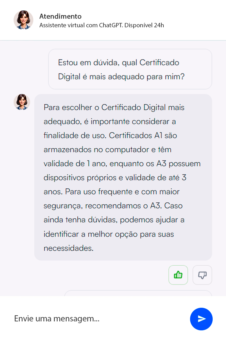 Ação ChatBot interface in action